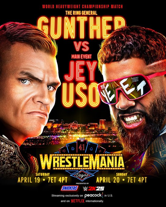 Planeta_Wrest's tweet photo. 🎭 Entertainer vs. 💥 Destroyer
Con el universo detrás, Jey Uso (@WWEUsos) reta al imparable Gunther (@Gunther_AUT) en #WrestleMania. 🌍🔥
¡Una batalla que lo cambiará todo! 👀✨
#WWERAW #SmackDown #UsoPenitentiary https://t.co/6n5cTruvyG
