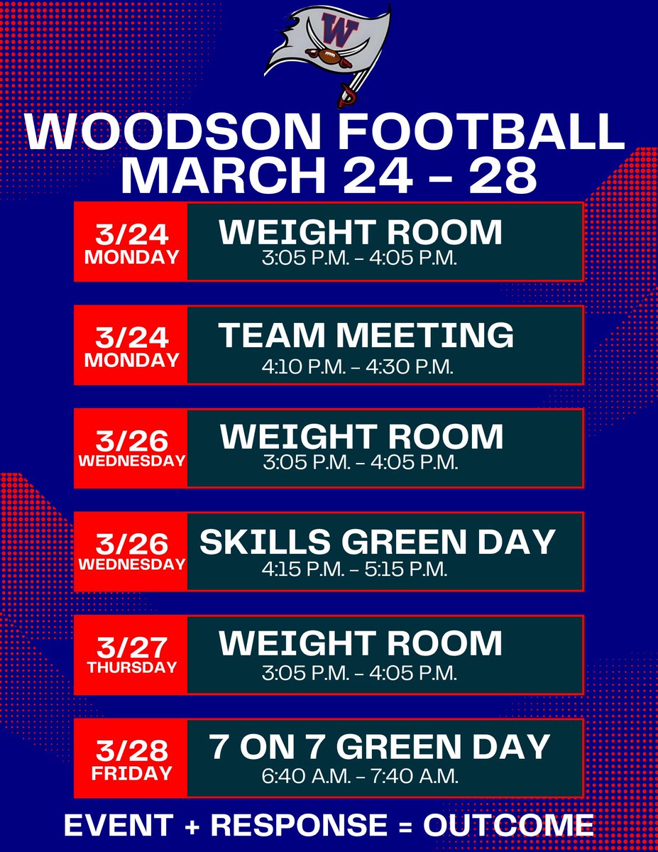 Schedule for the week‼️ Let’s continue to get better‼️ E+R=O