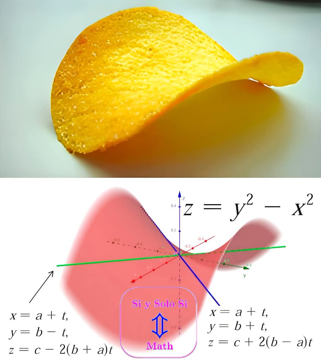 ¿SABÍAS Q LA FORMA DE LAS PRINGLES ES CONSIDERADA UNA OBRA MAESTRA DE LAS MATEMÁTICAS?
Su icónica figura, conocida como paraboloide hiperbólico, tiene como propósito permitir q las papas se apilen perfectamente, ocupando el menor espacio posible y reduciendo el riesgo de romperse