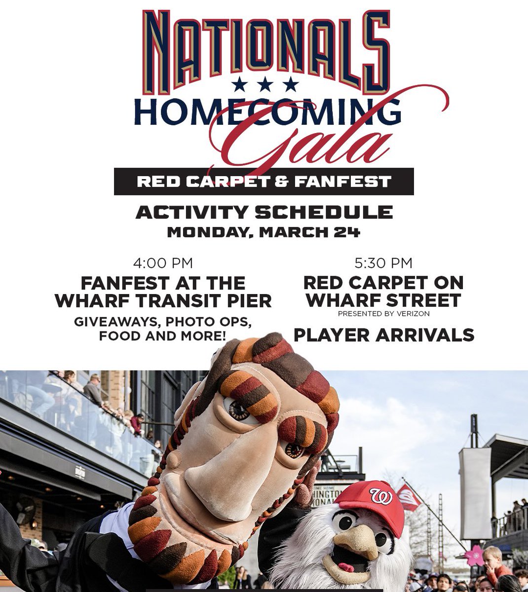 Nats4Good's tweet image. The @Nationals are coming home!
Join us tomorrow at @TheWharfDC: Check out Fan Fest and then grab a front row seat at @Whitlows to see your 2025 Nats walk the red carpet ahead of the Nationals Homecoming Gala.
Nats.com/homecoming