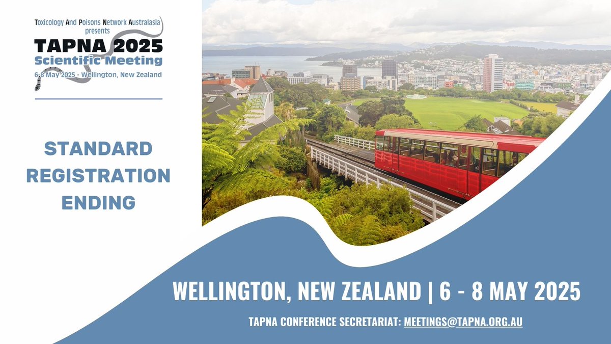 📌 Standard Registration Closing Soon!

Join us at TAPNA 2025 in Wellington! Standard registration rates close on 14th April, so register now to secure your spot at this exciting event filled with learning, networking, and innovation in toxicology.

willorganise.eventsair.com/2025-tapna/