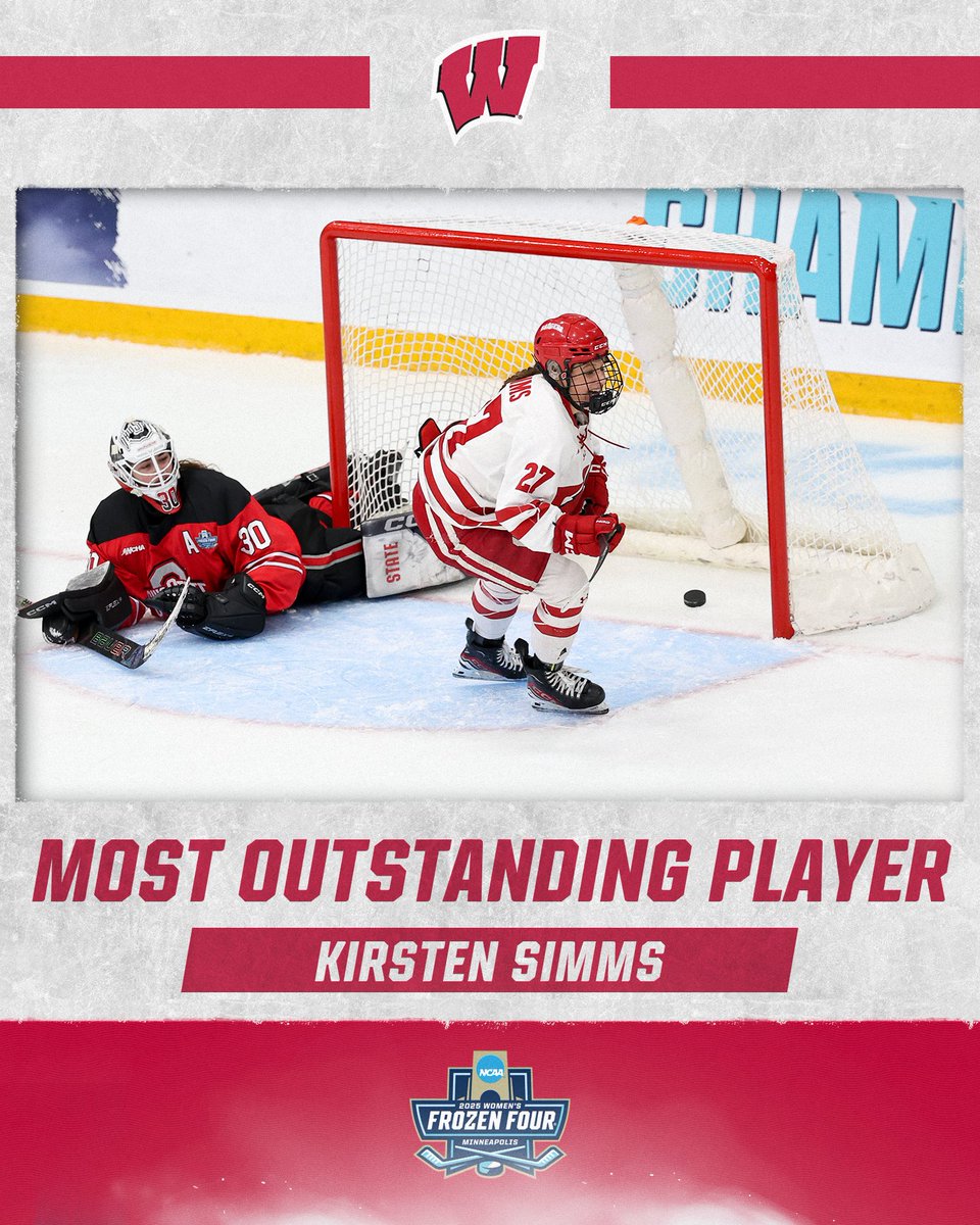 The Most Outstanding Player of the Game belongs to none other than...<a href="/simmsy0427/">Kirsten Simms</a> 🚨

#WFrozenFour x <a href="/BadgerWHockey/">Wisconsin Hockey</a>
