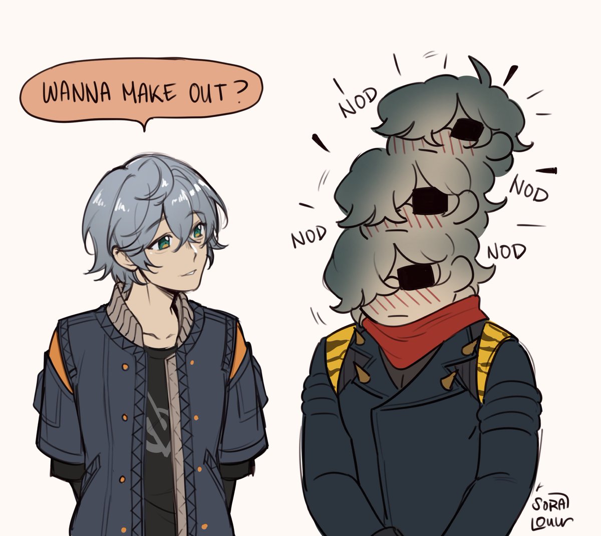 lighter all shy until they reach the bed and (probably) break it, and wise just loving it 🔦🧡

#lighterwise #rkgk #イトアキ #zzzero