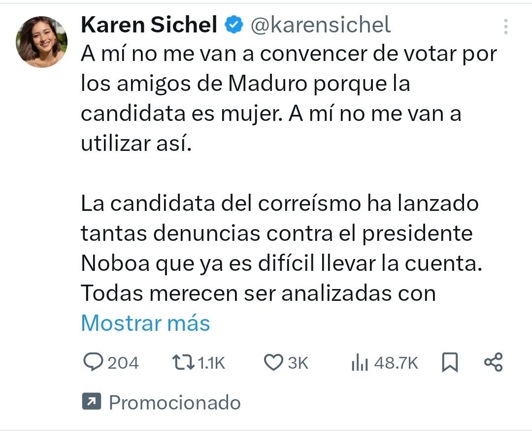 Por que <a href="/karensichel/">Karen Sichel</a> pauta un post después del debate? Cuanto le estará pagando Noboa?  y luego aparece el post eliminado, se dieron cuenta que era muy obvio. Muchas preguntas.