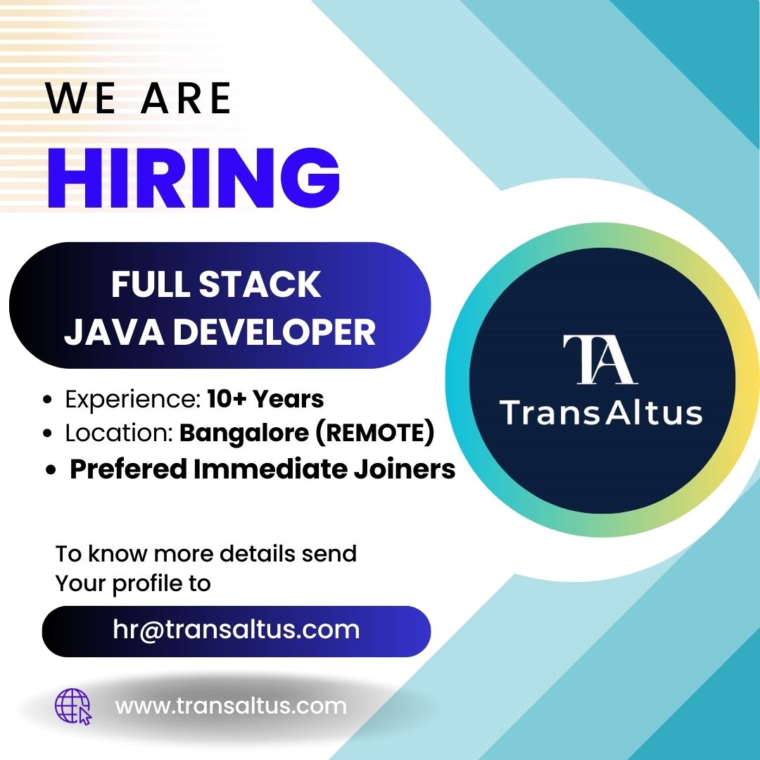 TransAltus's tweet photo. #TransAltus is hiring!
Position: Full Stack Java Developer
Experience: 10+ years
Job mode: REMOTE Support
Preferred immediate joiners!
If interested, send your profile to hr@transaltus.com
#hiring #fullstackdevelopers #javadevelopers #javadeveloperjobs #fullstackjobs #javajobs https://t.co/QHY5z78rQF
