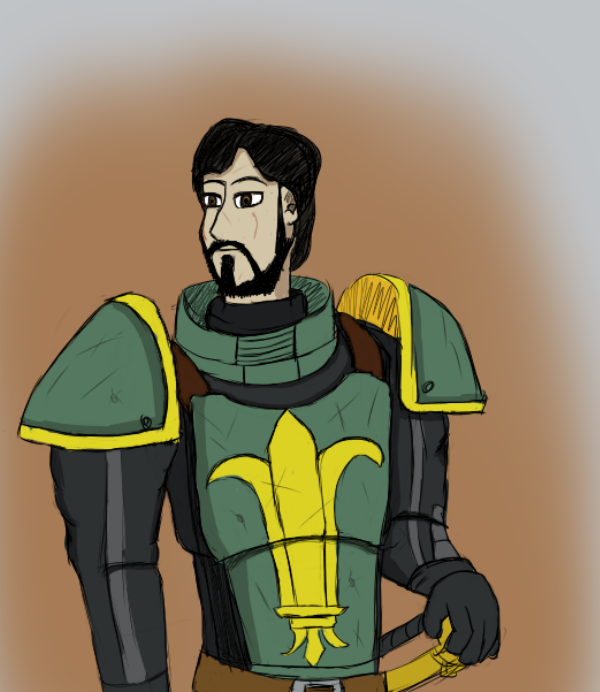 My Wrath and Glory Character Sir Gillion Hillshire, A Imperial Knight of House Veridian for homebrewed story where he was from the 31st Millenium and was caught in a warpstom that sent him into the 41st Millenium.