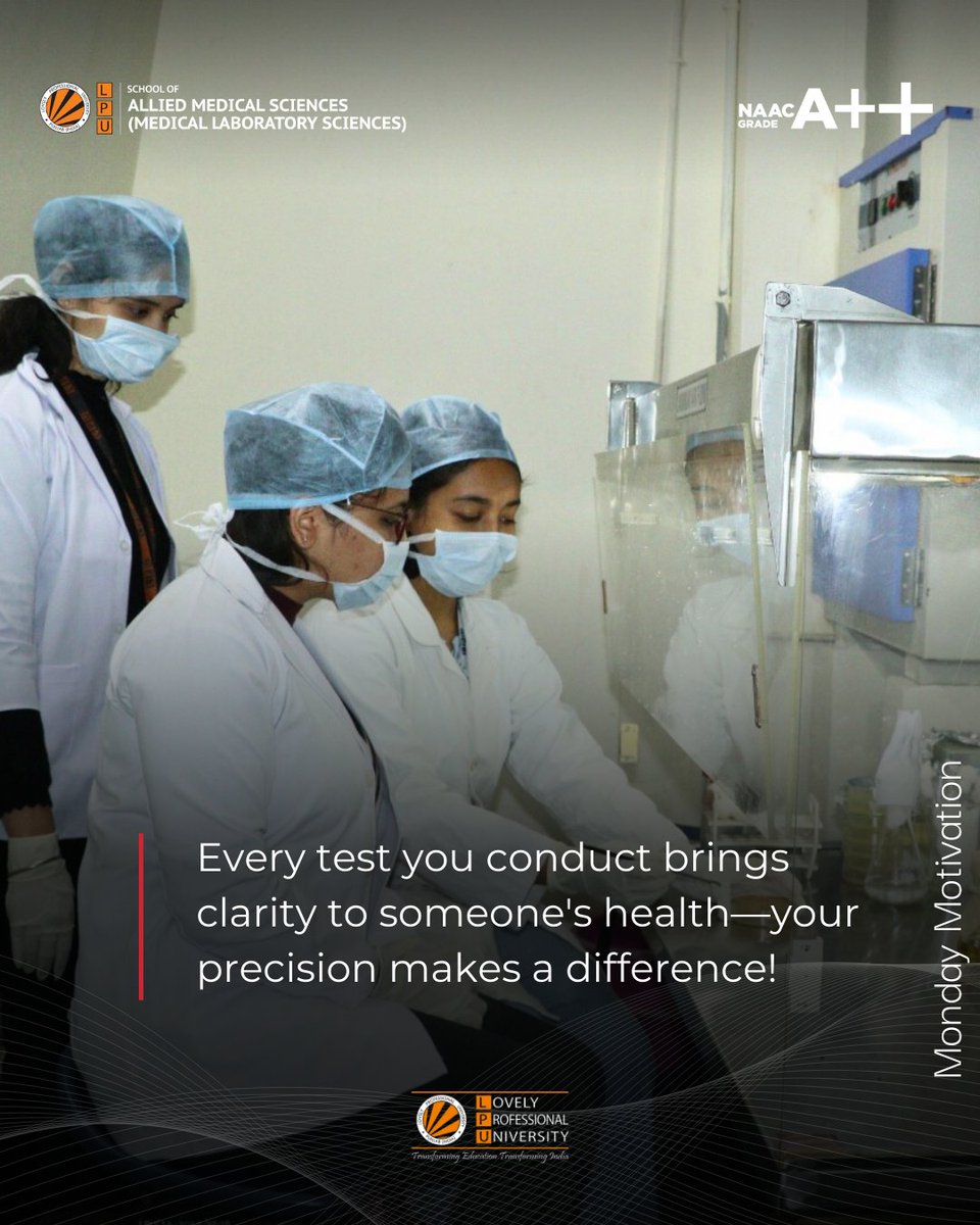 LPUAHS's tweet photo. Every test you conduct brings clarity to someone's health—your precision makes a difference! 🌡️💉
We shape the future of medical laboratory professionals, ensuring accuracy and excellence in healthcare diagnostics. 🏥✨
#MondayMotivations #LPUNest #LPUMLS #StudyAtLPU #LPU https://t.co/2npjVOTZjn