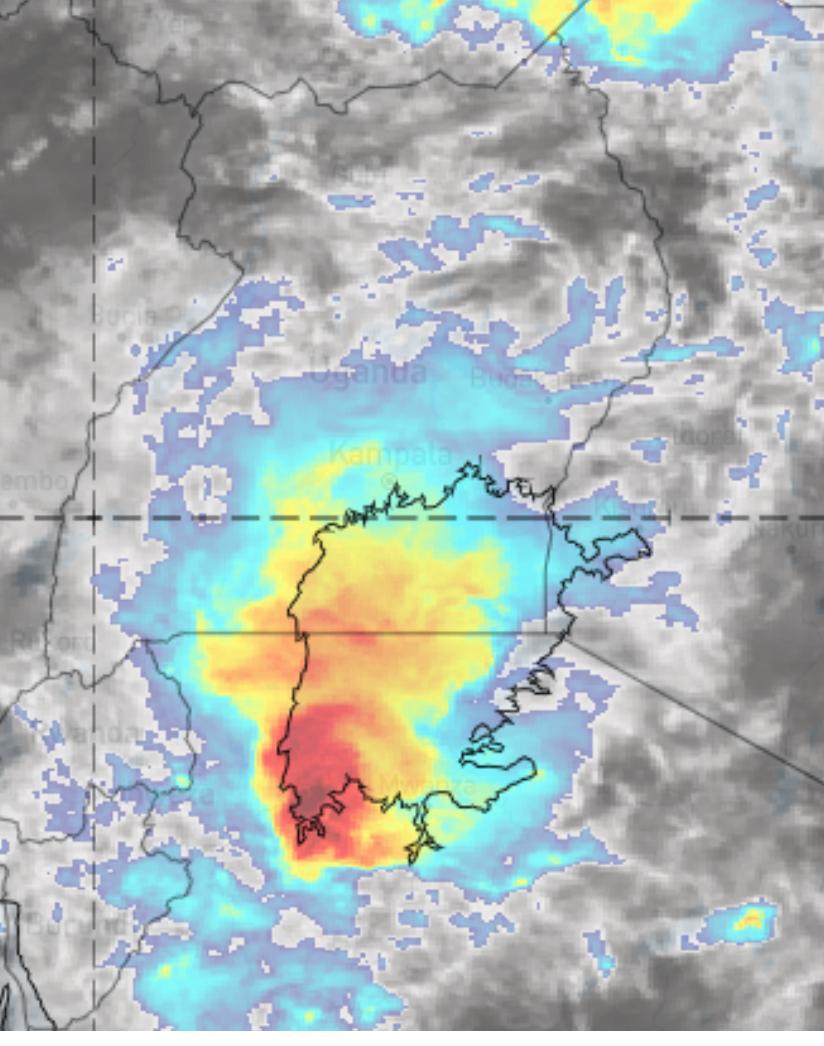 The seasonal 🌧 gaining momentum. Rain and violent winds experienced last night. This morning, cloudy and rainy conditions expected over most areas of the country especially Lake Victoria basin, southwestern, Midwestern and Rwenzori regions. 
Enjoy your day.