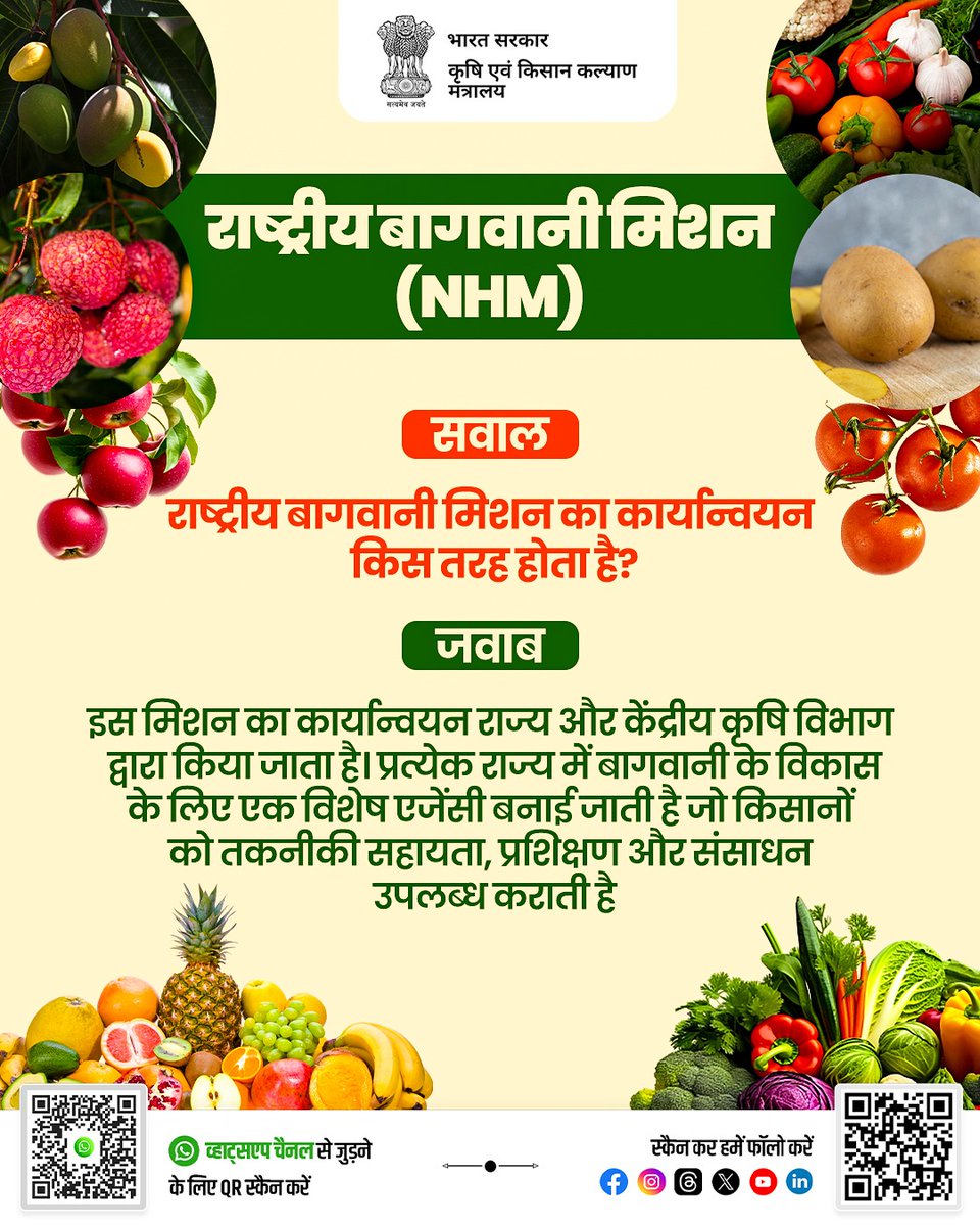 AgriGoI's tweet image. जानें राष्ट्रीय बागवानी मिशन का कार्यान्वयन किस तरह होता है !

राष्ट्रीय बागवानी मिशन से संबंधित जानकारी के लिए लिंक पर क्लिक करें: 🔗👉 nhb.gov.in

#agrigoi #KnowYourScheme #NHM #MIDH #Horticulture #training #skilldevelopment #cropproduction #farmers…