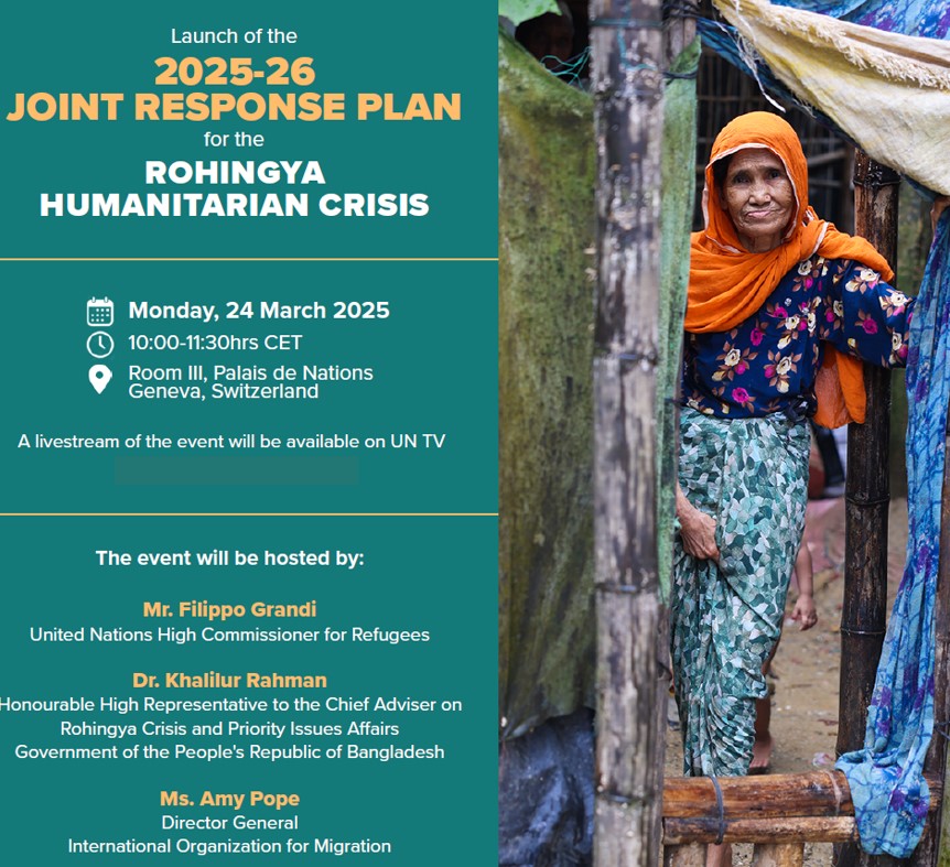 We must not forget the plight of Rohingya refugees in 🇧🇩Bangladesh

Today, <a href="/Refugees/">UNHCR, the UN Refugee Agency</a> &amp; appealing partners are launching the 2025-26 Joint Response Plan for the Rohingya humanitarian crisis

📺live broadcast from Geneva:
10:00 CET / 15:00 Dhaka time

webtv.un.org/en/asset/k11/k…