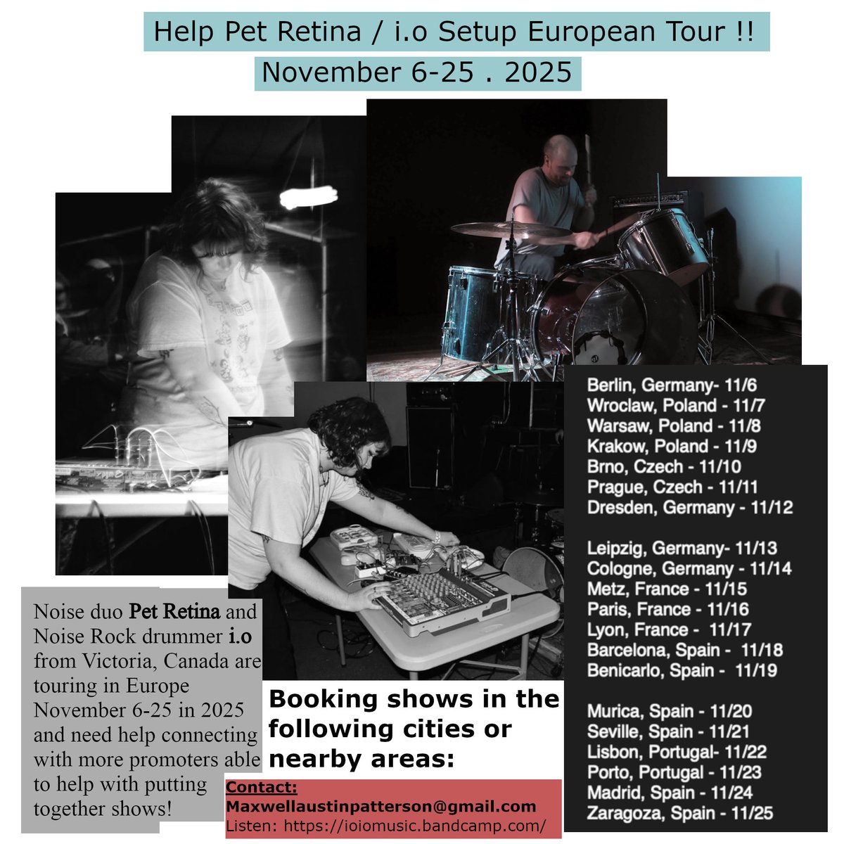 might aswell share this here too. trying to get back to europe this fall. please get in touch if you can help us with setting up a show or share any tour contacts!!