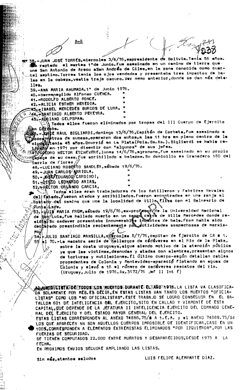 DOCUMENTOS DESCLASIFICADOS POR LOS YANKIS MUETRA QUE LOS MILITARES ARGENTINOS ESTIMABAN UNOS 22 MIL DESAPARECIDOS SOLAMENTE ENTRE EL 75 Y 78

FIN