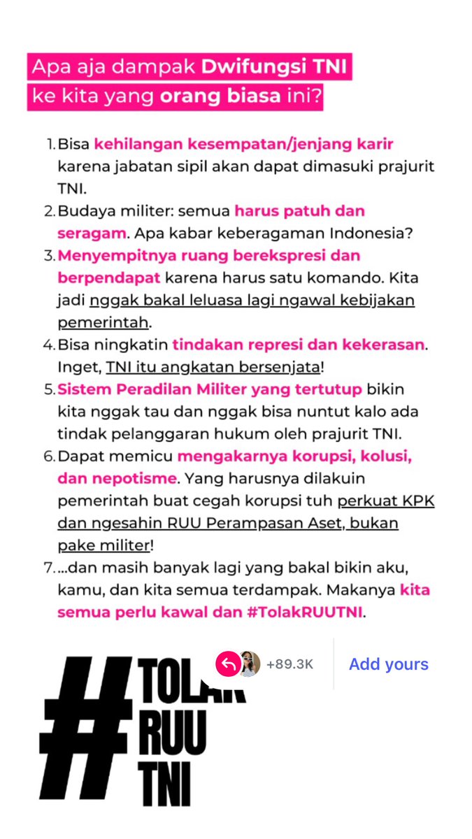 Hannie_Els's tweet photo. @tanyarlfes #PeringatanDarurat 
#IndonesiaGelap
#TolakRUUTNI 
#TolakRevisiUUTNI 
#TolakDwifungsiABRI 
#TolakRUUPolri 
#TolakRUUKejaksaan
#CabutRUUTNI
#GagalkanRUUTNI 
#SupremasiSipil https://t.co/aDspQUknk7