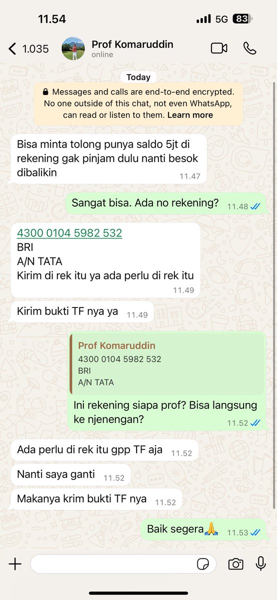 Ada penipu pakai akun Prof <a href="/KomHidayatBooks/">Komaruddin Hidayat</a> kayaknya. Ini ada no akun <a href="/BANKBRI_ID/">BANK BRI</a> -nya. Harusnya bisa dilacak penipunya ya🙏