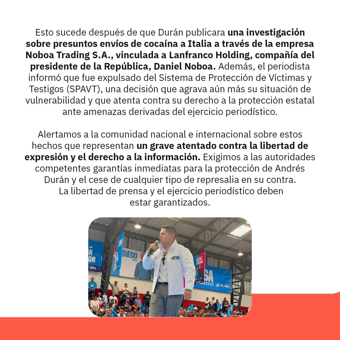 Red de Periodistas Libres #RPL (@rplec) on Twitter photo ⚠️ La RPL rechaza amenazas contra de <a href="/AndresDuranEc/">Andrés Durán, El Chochólogo</a> y exige garantías para el ejercicio periodístico. #LibertadDePrensa #NoALaCensura #RPL ⚠️ La RPL rechaza amenazas contra de <a href="/AndresDuranEc/">Andrés Durán, El Chochólogo</a> y exige garantías para el ejercicio periodístico. #LibertadDePrensa #NoALaCensura #RPL