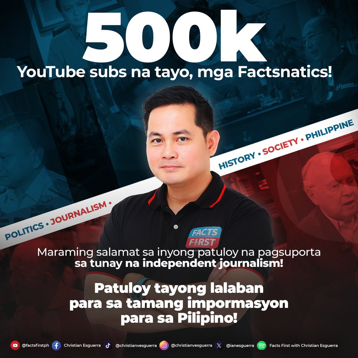 IanEsguerra's tweet photo. And we're now half-a-million strong!

Immense gratitude to our dear #factsnatics for supporting the work that we do. Let's keep the fire burning!

Maraming salamat po 🙏🏻❤️🤗 https://t.co/F1QuIezg2H