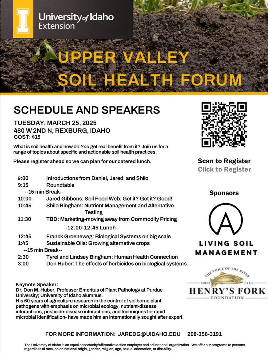 I you wish to find out more about soil health and some are implementing soil health principles, I and many others will be presenting in Rexburg ID this coming Tuesday March 25.