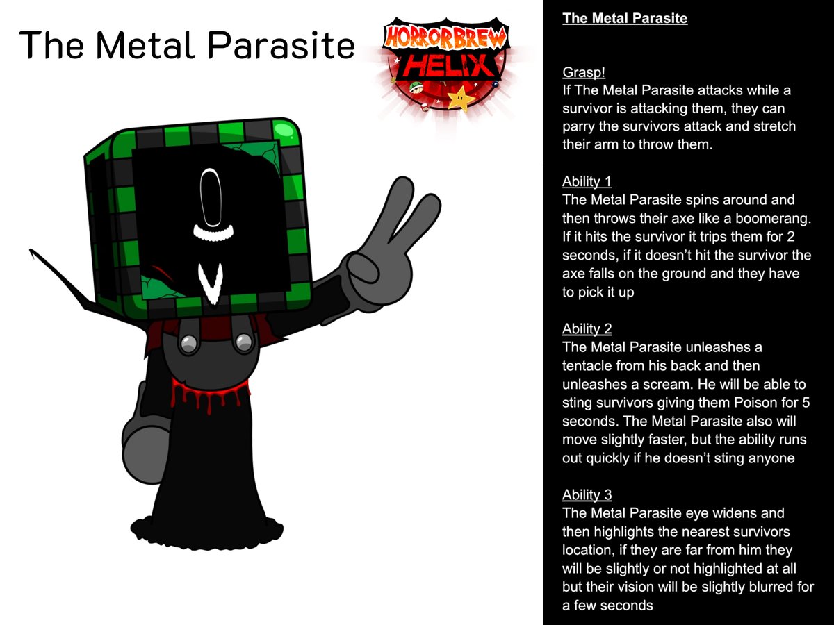 orbwazhere's tweet photo. What if?
The Metal Parasite was in horrorbrew helix
this really ain’t perfect since this is my first time making a “disaster” concept but it’s alri #HorrorbrewHelix #horrorbrew https://t.co/I5dUHmOYvu