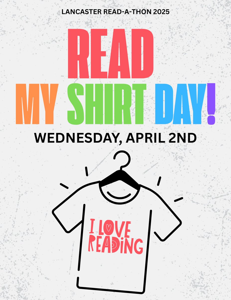 BookDps's tweet photo. The annual Lancaster Read-A-Thon is starting TOMORROW!!

There are some amazing prizes to be won and some fun spirit days over the next two weeks!

Details will be sent home with all students tomorrow. Reading will end on Sunday, April 6th. https://t.co/MJ2dL6jqFU