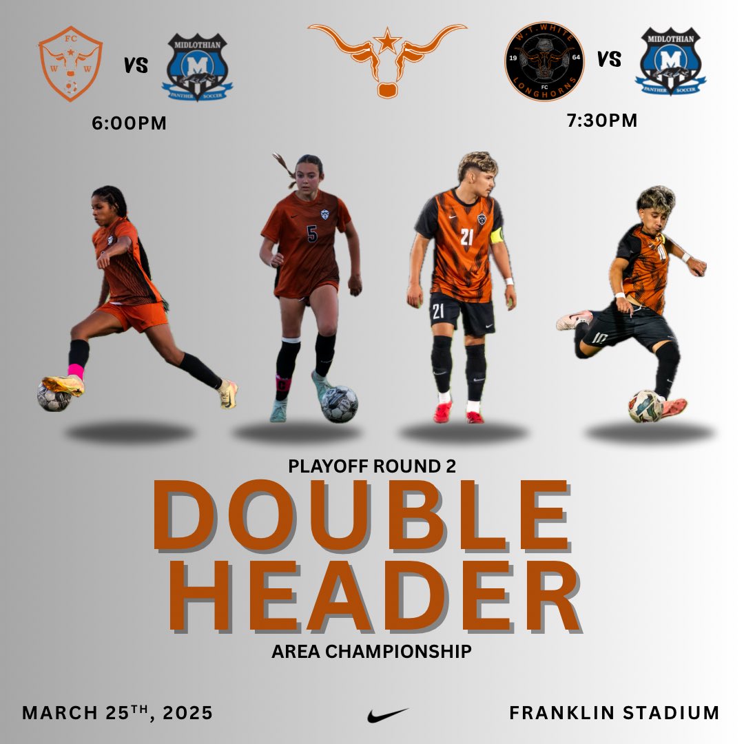 🔥 Doubleheader alert! 🚨 

Boys are facing the defending state champs. Let’s bring the heat and leave it all on the field! 💪🏽🤘🏽

*BLACK OUT!! 

<a href="/WTWHighSchool/">WT White High School</a> <a href="/WTWLonghorns/">W.T. White Longhorns Athletics</a>
<a href="/ClubWtw/">WTW Longhorns Booster Club</a> <a href="/wtwhitevt/">W.T. White Vertical Team</a> <a href="/dallasathletics/">Dallas ISD Athletics</a> #TXHSSOC #TXHSSoccer <a href="/tascosoccer/">TASCO</a> @LethalSoccer <a href="/50_50Pod/">The 50/50 Podcast ⚽️🎙</a>