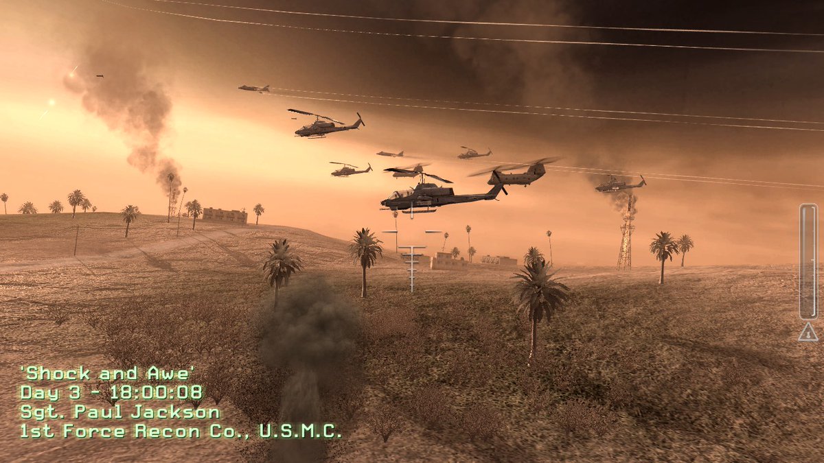 nise_yoshimi's tweet image. going back to the og Modern Warfare and in those few not-Iraq levels it nails the American Empire aesthetic of the War on Terror. that the game lingers on it so briefly - and it ends so nihilistically - says something about how traumatic this whole period was for the US psyche