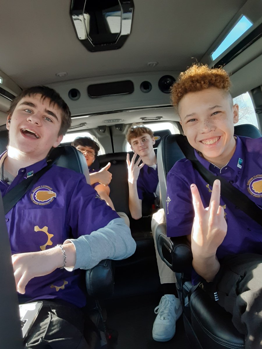 gcgcubed's tweet image. A long day at the Lafayette District! Some of our team members before and after a full day of competing—exciting, rewarding, and definitely exhausting. Huge shoutout to everyone for their hard work this weekend! 💜⚙️ #GoldenGears #FRC #CompetitionLife