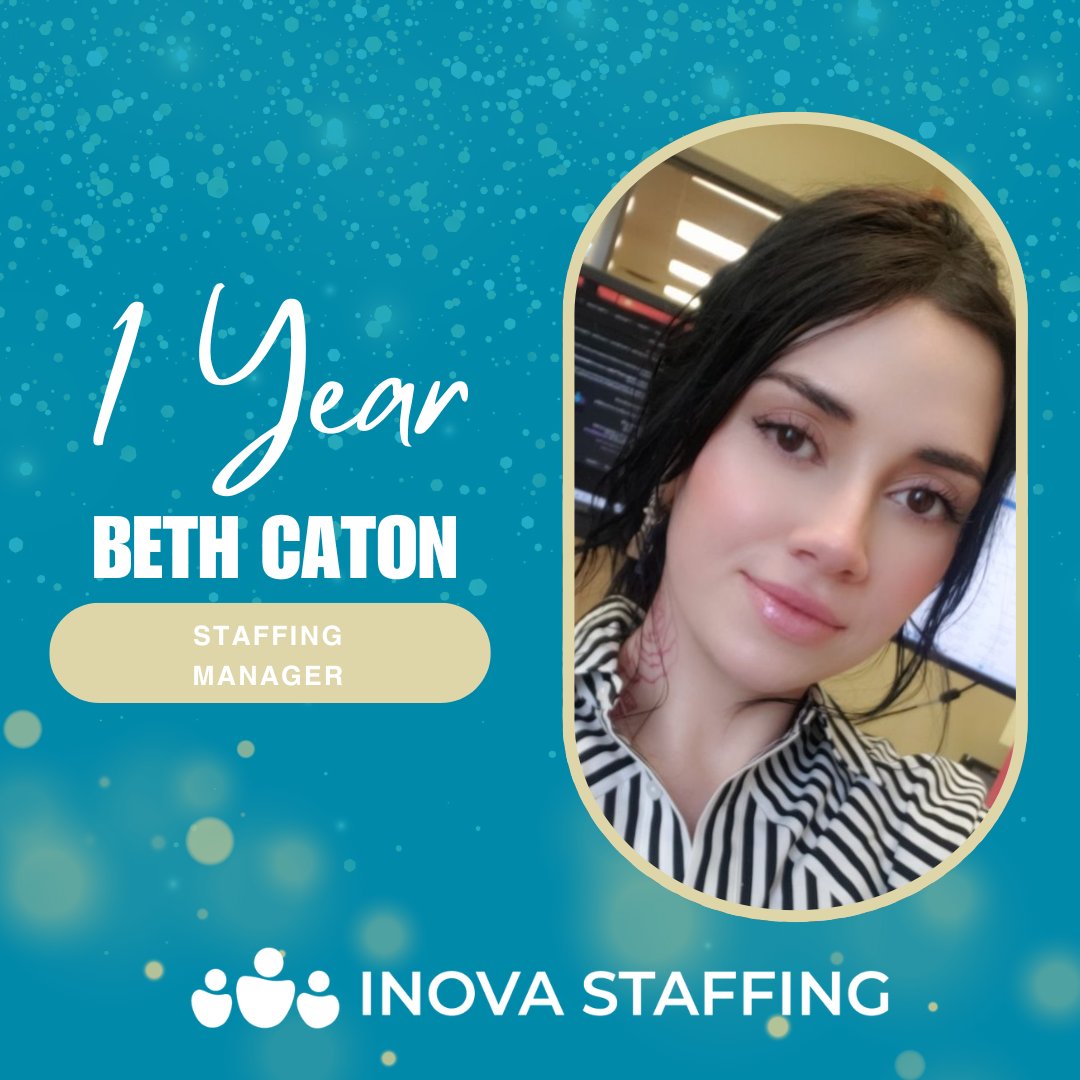 InovaStaffing's tweet photo. 🎉 Help us celebrate Beth, our outstanding Staffing Manager, on her 1-year anniversary with the company! Beth's dedication and positivity have made such a difference for our team. We're so grateful to have her on board! https://t.co/DGfVqjt6UK