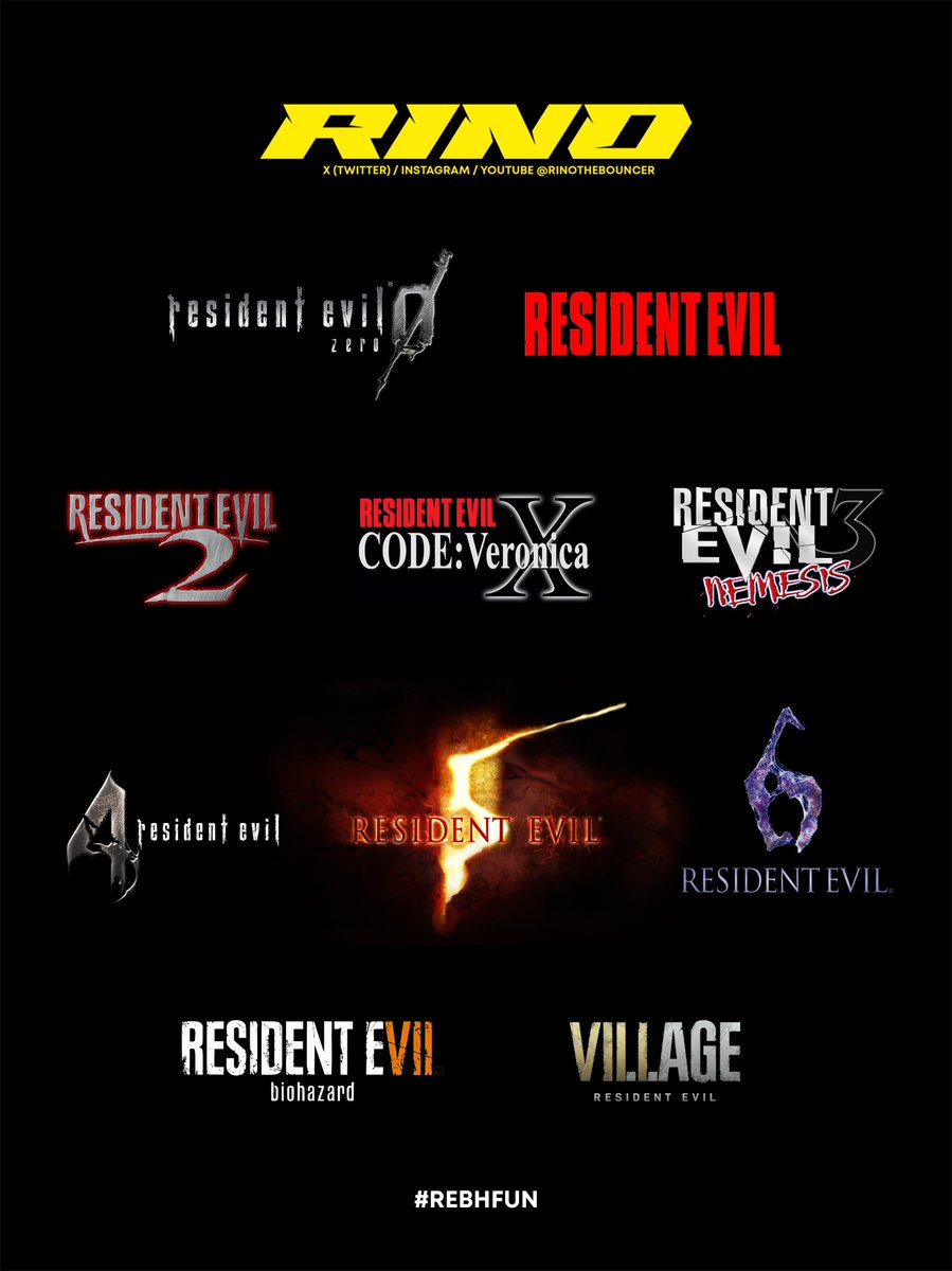 RinoTheBouncer's tweet photo. What’s your favorite Resident Evil logo?🚀

Let’s go!😎 #REBHFun https://t.co/phNFpilGnJ