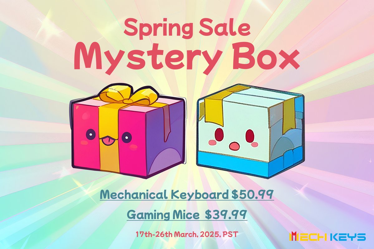 💥 Ready to roll the dice? Our Mystery Boxes are here! 💥

🎁 Mouse Mystery Box – $39.99
🎁 Keyboard Mystery Box – $50.99

Unbox a surprise and score something amazing!🔥

🛒 Shop now &amp; let the mystery begin! ➡️
mechkeys.com/collections/my…

#mechkeys #SpringSale #MysteryBox