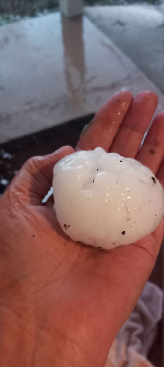 ChrisSuchanWOAI's tweet photo. Giant hail from tennis to baseball size in Kerrville this evening with damage reported.
📷 Lorette Pienaar
@natwxdesk #txwx https://t.co/ZymmVLGh0N