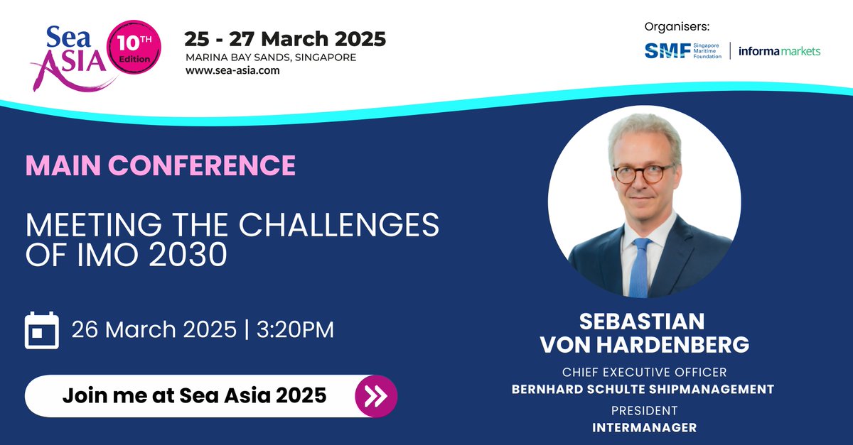 Our President, Sebastian von Hardenberg, is attending #Singapore Maritime Week and SeaAsia and will take part in a panel discussion on Wednesday to discuss maritime regulatory developments.
#shipmanagement #shipping #maritime #AsiaPacific #decarbonisation #regulation