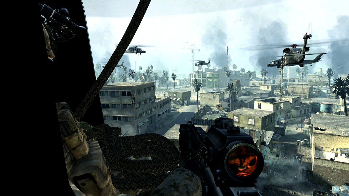 nise_yoshimi's tweet image. going back to the og Modern Warfare and in those few not-Iraq levels it nails the American Empire aesthetic of the War on Terror. that the game lingers on it so briefly - and it ends so nihilistically - says something about how traumatic this whole period was for the US psyche