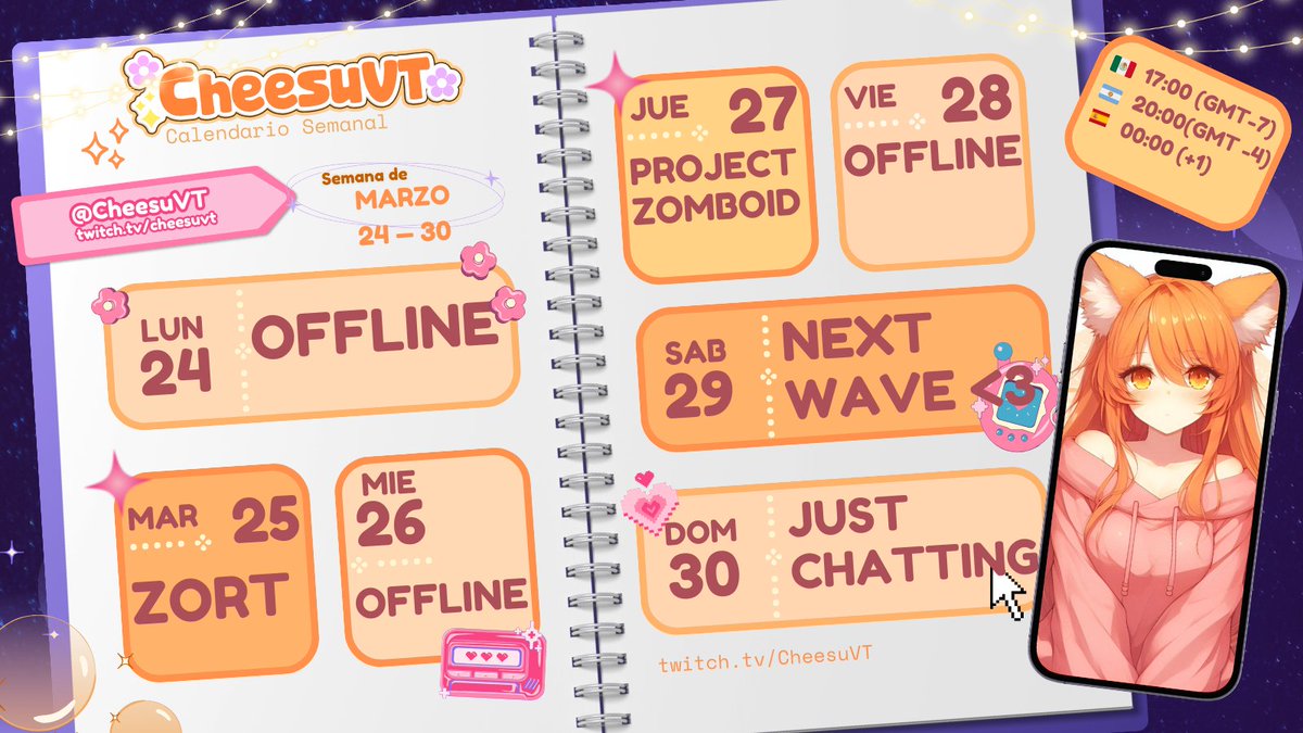 CheesuVT's tweet photo. Mi humilde horario de la semana que viene. Os iloviu a todos <3 https://t.co/DEmgyEJTh3