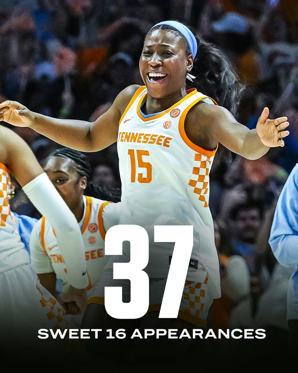SEC Network (@secnetwork) on Twitter photo Nobody's doing it like <a href="/LadyVol_Hoops/">Lady Vols Basketball</a> 🔥
Tennessee dances on to their 37th Sweet 16, the most by any school 💪 Nobody's doing it like <a href="/LadyVol_Hoops/">Lady Vols Basketball</a> 🔥
Tennessee dances on to their 37th Sweet 16, the most by any school 💪
