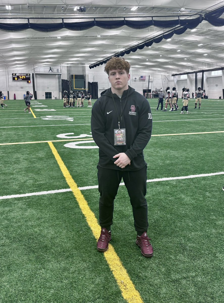 Thank you <a href="/BryantUFootball/">Bryant Football</a> for the great junior day yesterday. Had a blast on campus and loved the energy during practice. Cant wait to be up there again soon. 
<a href="/_CoachFrost/">Jordan Frost-Dixon</a> 
<a href="/CoachBarese1/">Anthony Barese</a> 
<a href="/CMerrittMT/">Chris Merritt</a> 
<a href="/DBP_Football/">Bosco Football</a>