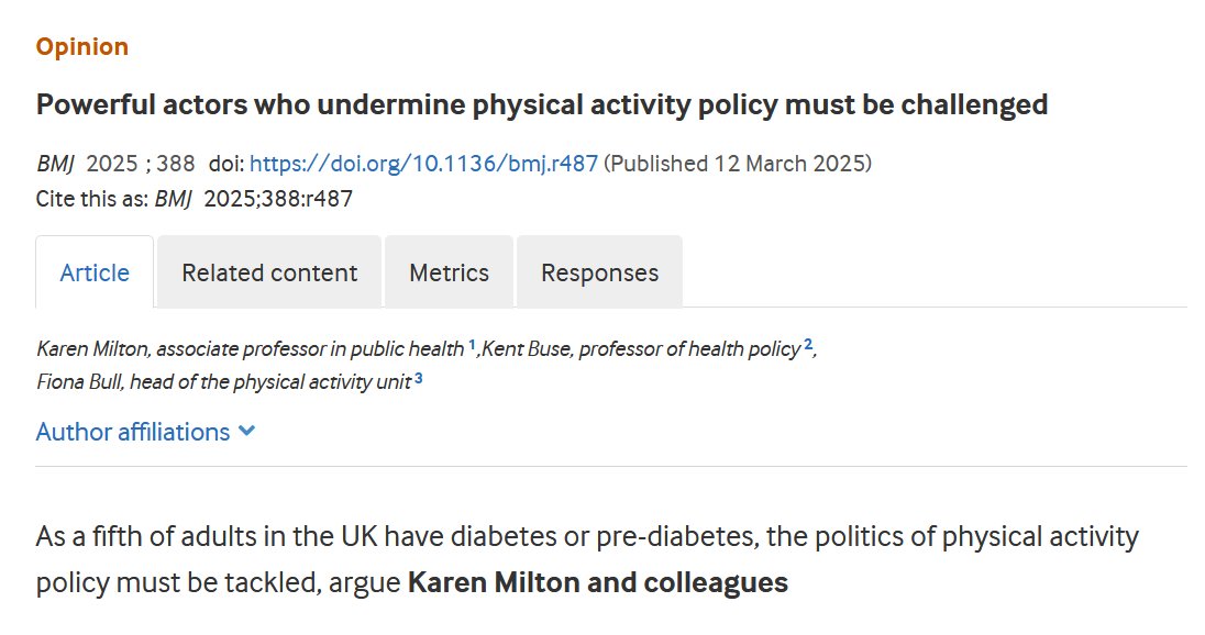 Great read  in the <a href="/bmj_latest/">The BMJ</a>  on the global politics of physical activity  
  bmj.com/content/388/bm…
"...the transport sector’s response to climate change has  focused mitigation policy on scaling up electric vehicles. This serves  the interests of the automotive and allied