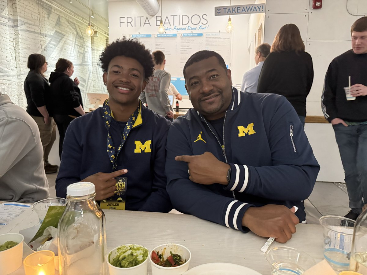 Jaylen Pile (@jaylenpile2026) on Twitter photo Had a great visit with the FA〽️ILY #GoBlue
<a href="/Coach_SMoore/">Sherrone Moore</a>
<a href="/19Bellamy/">Ron Bellamy</a>
<a href="/ChipLindsey11/">Chip Lindsey</a>
<a href="/SeanMagee04/">Sean Magee</a>
<a href="/SamPopper_/">Sam Popper</a>
<a href="/Jack_Dunaway96/">Jack Dunaway</a>
<a href="/AKarsch_UM/">Albert Karschnia</a>
<a href="/RichardPerryUM/">Richard Perry</a> Had a great visit with the FA〽️ILY #GoBlue
<a href="/Coach_SMoore/">Sherrone Moore</a>
<a href="/19Bellamy/">Ron Bellamy</a>
<a href="/ChipLindsey11/">Chip Lindsey</a>
<a href="/SeanMagee04/">Sean Magee</a>
<a href="/SamPopper_/">Sam Popper</a>
<a href="/Jack_Dunaway96/">Jack Dunaway</a>
<a href="/AKarsch_UM/">Albert Karschnia</a>
<a href="/RichardPerryUM/">Richard Perry</a>