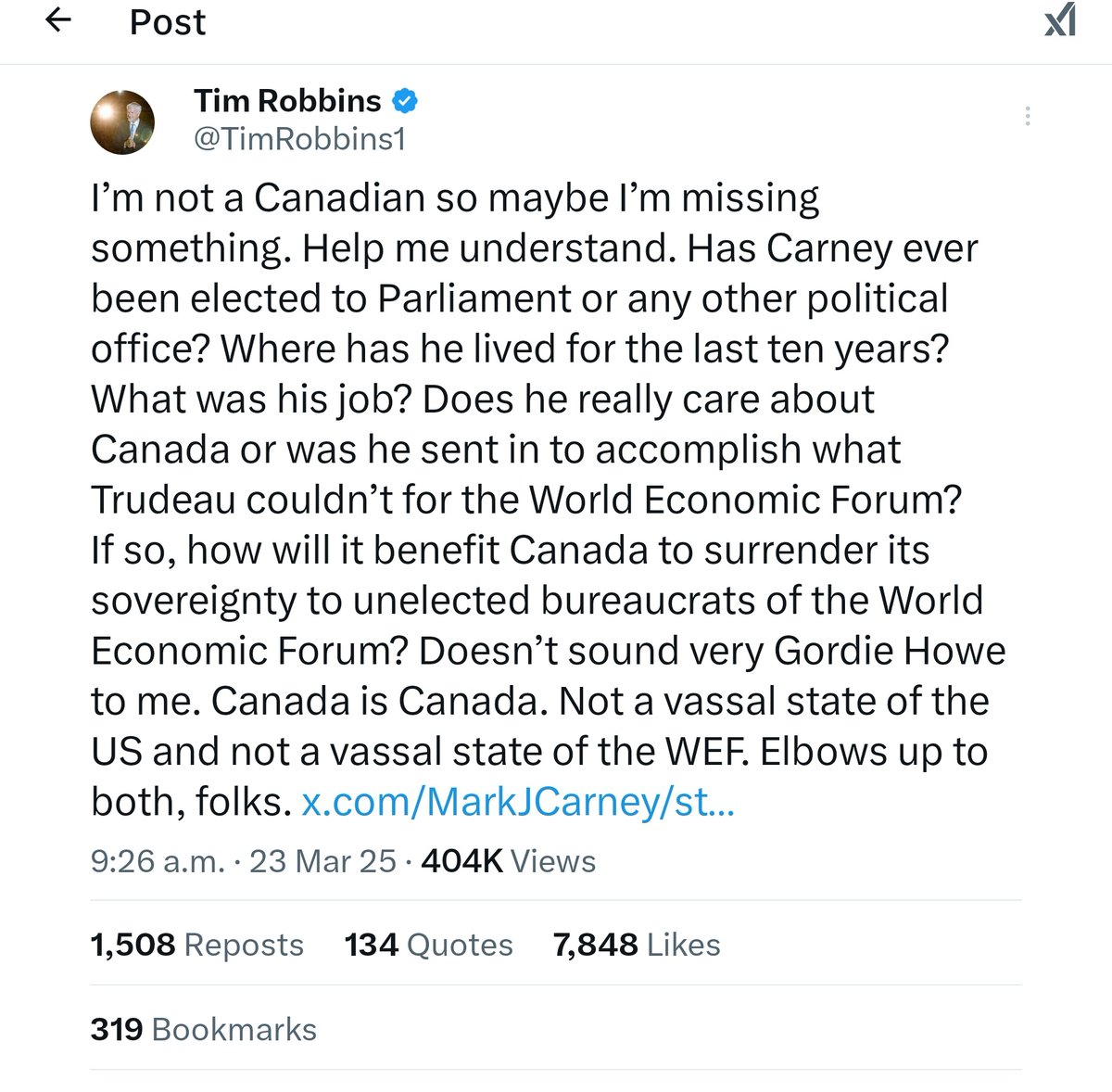 Debbie Bloodclot. (@bettybloodclot) on Twitter photo Tim Robbins (Shawshank,The Silo)
Is a fearless voice for democracy calls out Mark Carney
He spoke out for <a href="/LichTamara/">Tamara Lich 🇨🇦</a> and the other protestors unjustly persecuted during the Convoy.
Mike Myers,take a lesson Tim Robbins (Shawshank,The Silo)
Is a fearless voice for democracy calls out Mark Carney
He spoke out for <a href="/LichTamara/">Tamara Lich 🇨🇦</a> and the other protestors unjustly persecuted during the Convoy.
Mike Myers,take a lesson