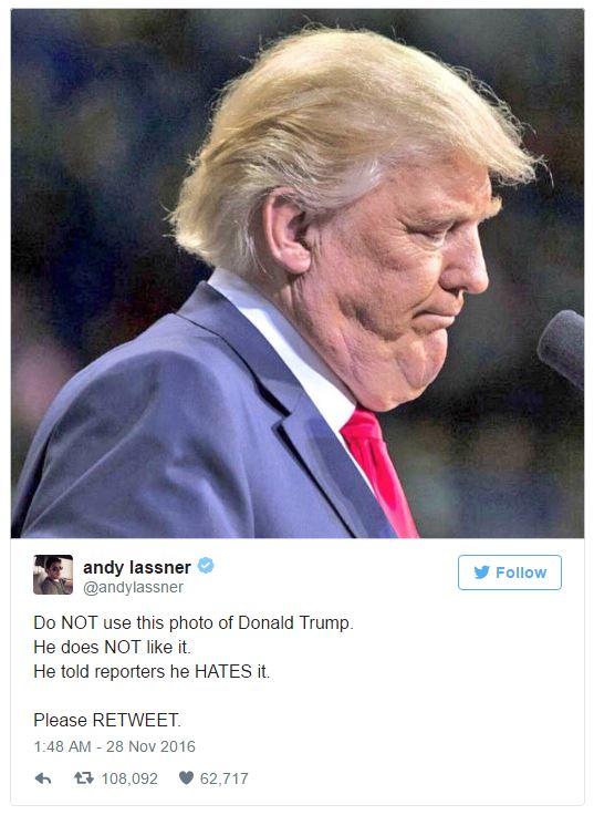 This is an ACTUAL photo of trump. 
Trump has told reporters he HATES this photo! DO NOT RETWEET!