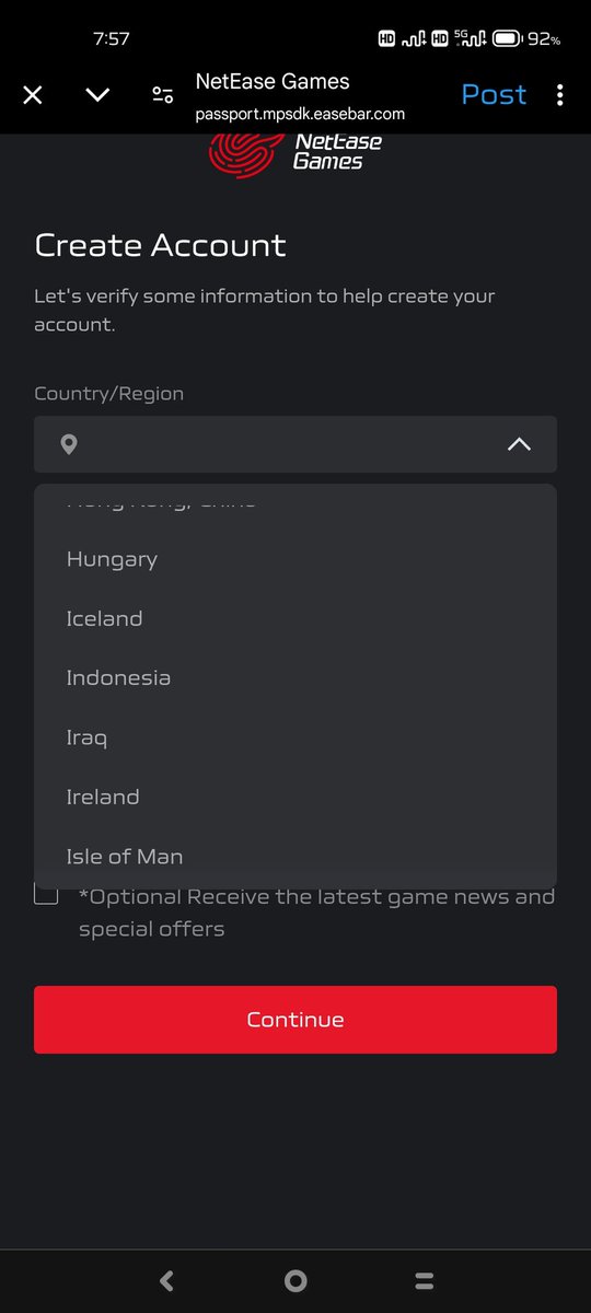GamingHwn's tweet photo. @NetEase_Global When registering for a new account on your website, under Country drop down why India is not present? https://t.co/dtpsir1187