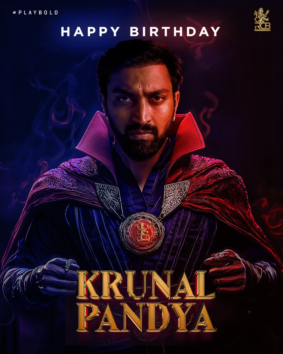 RCBTweets's tweet image. Happy Birthday to our Sorcerer Supreme, Dr. Strange aka Krunal Pandya! ✨

May your spells on the field keep baffling batters and your magic never fade! 🌀

#PlayBold #ನಮ್ಮRCB