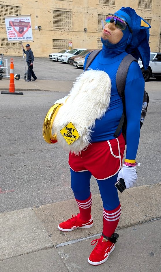 P.O.O.S. (Preservation of Original/Ugly Sonic) is alive! And a new sub-chapter P.O.O.P.S. (Preservation of Original Pregnant Sonic) is ready to accept new members. ((please do not tell my wife I used AI to change her expression to seem happy in these photos)) #planetcomiccon