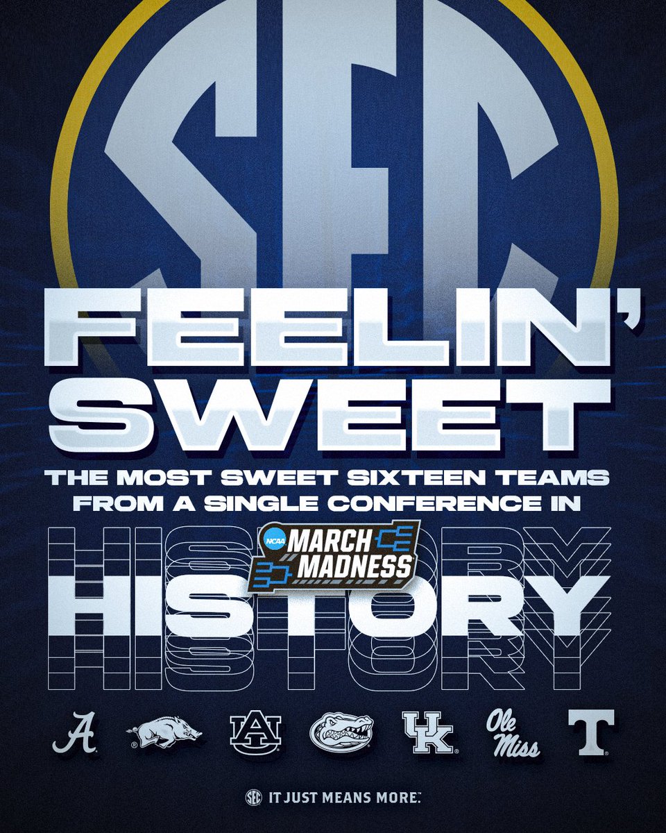 SEC's tweet photo. continuing to set new standards 😤

7️⃣ @SEC teams are headed to the Sweet Sixteen!

@MarchMadnessMBB x #ItJustMeansMore