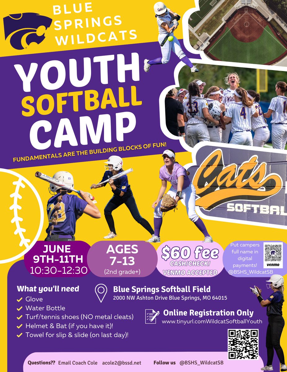 BSHS Wildcat Softball🥎 (@bshs_wildcatsb) on Twitter photo Our wildcats will be hosting another youth softball camp this summer! Share with anyone interested in learning more about softball! We’re putting FUN back in FUNdamentals!!! <a href="/WildcatsBSHS/">BSHS Wildcats</a> <a href="/BSSDnews/">Blue Springs Schools</a> Our wildcats will be hosting another youth softball camp this summer! Share with anyone interested in learning more about softball! We’re putting FUN back in FUNdamentals!!! <a href="/WildcatsBSHS/">BSHS Wildcats</a> <a href="/BSSDnews/">Blue Springs Schools</a>