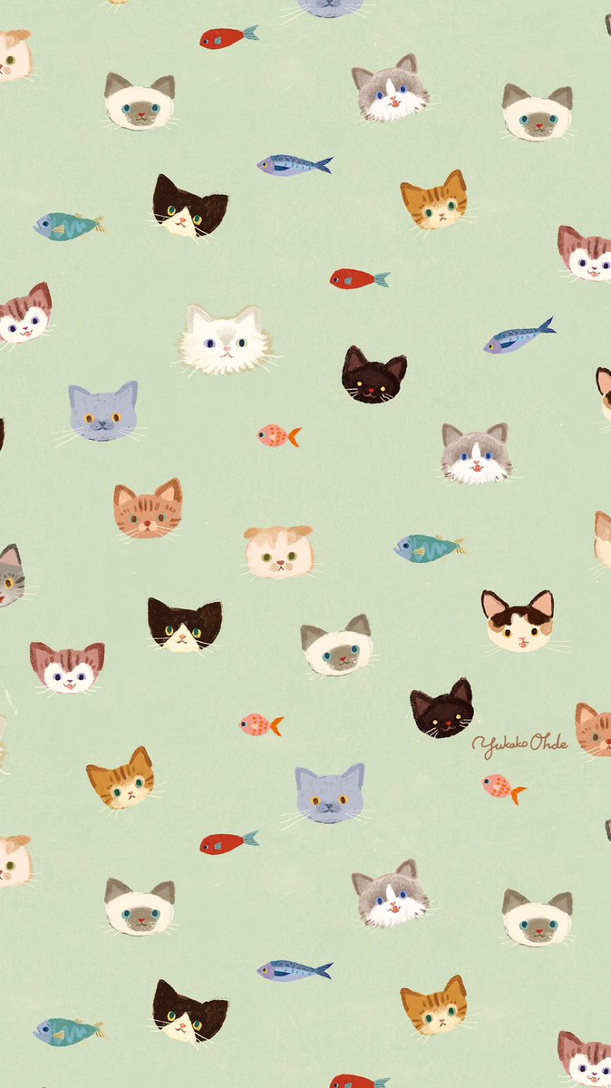 Oderon86's tweet photo. 猫ちゃんの柄の壁紙を作りました！よろしければ個人用としてお使いください🐱🐟

#壁紙 #スマホ壁紙 #フリー配布 #cat #猫 #illustration https://t.co/FNPX9niFMi