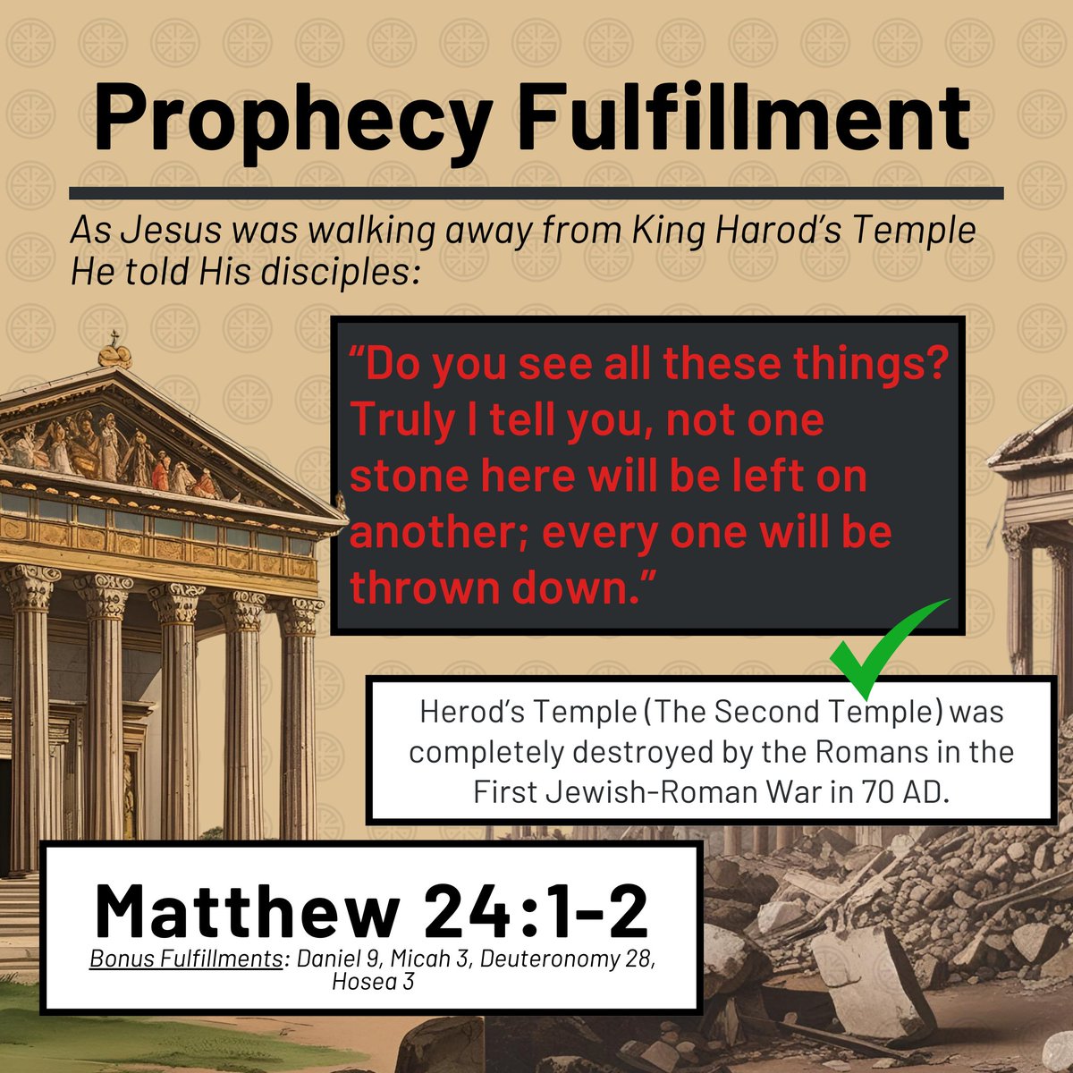 Matthew 24:1-2

Spoiler alert: Jesus fulfilled ALL prophecies of Matthew 24, including His Second Coming (Matthew 24:27-31).