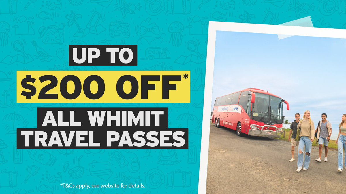 Get up to $200 OFF* all Whimit Travel Passes for 1 week only! Buy now - bit.ly/4bTKT4T

You'll have 12 months to begin your trip, with UNLIMITED travel on Australia’s only national coach network 🚌

*T&amp;Cs apply, see website for details. Ends 31/3/25