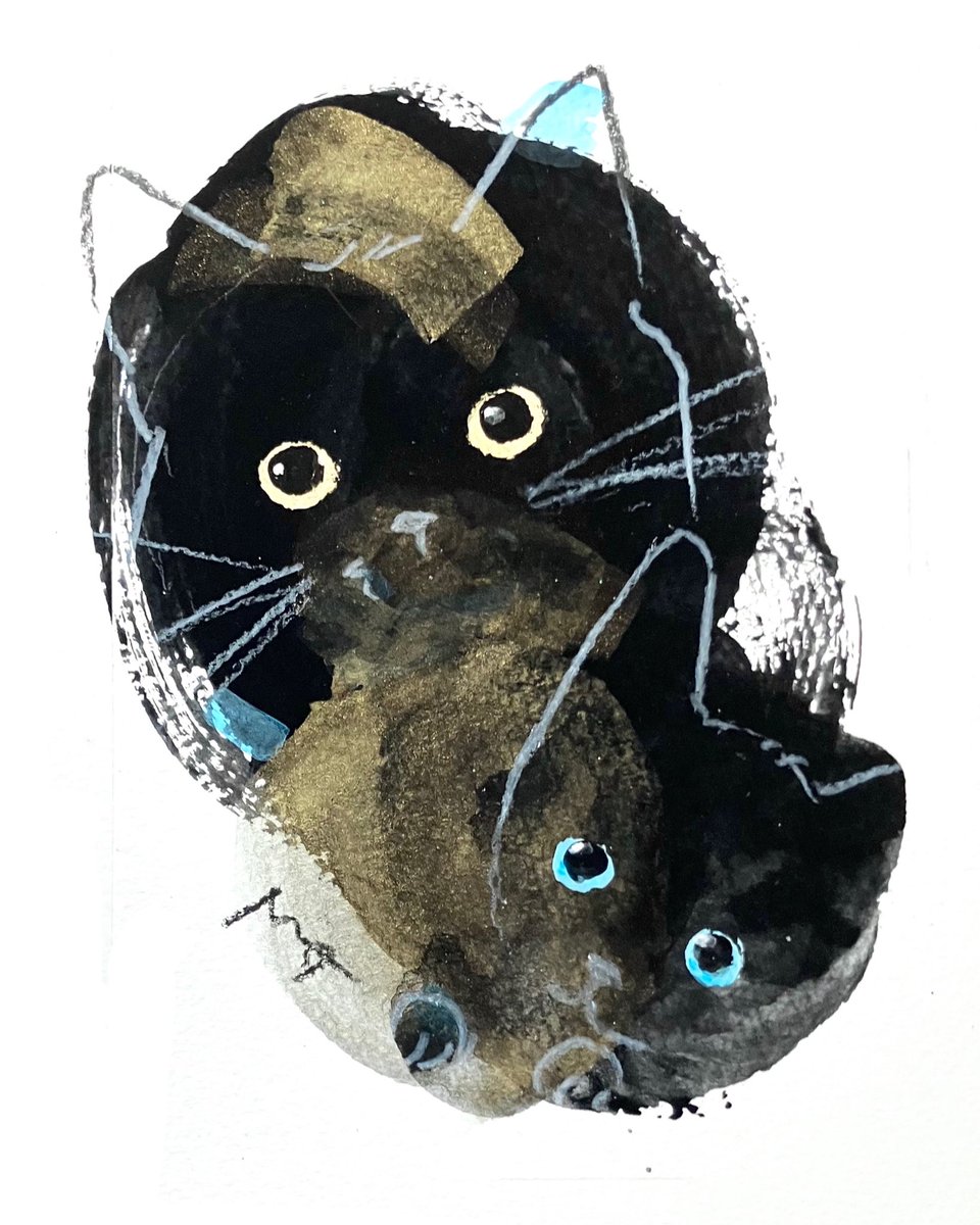 抽象画、ブルーと子猫 抽象画、ブルーと子猫