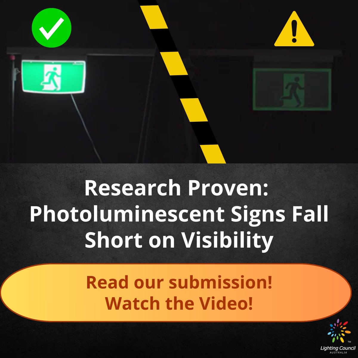 LightingCouncil's tweet photo. We've conducted a visual comparison of photoluminescent and battery backup exit signs. The results are concerning:

📉 “Glow in the dark” photoluminescent signs: Faded to 10% brightness in just 15 minutes
 ⚡ Battery backup: Maintained 100% brightness for 90+ minutes https://t.co/Ru4wQs3yUJ
