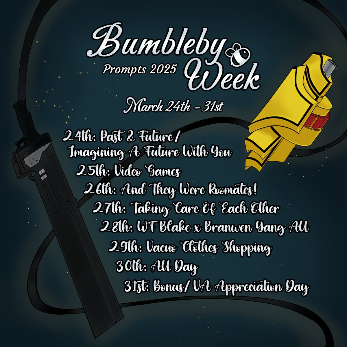 BumblebyWeek's tweet photo. Bumbleby Week Day 6: Vacuo Clothes Shopping
Make sure to tag your posts with the appropriate #bumblebyweek & #bumblebyweek2025 tags! We also encourage y'all to mention us to make sure we see your posts!
#bumbleby https://t.co/nsTSSwqLna